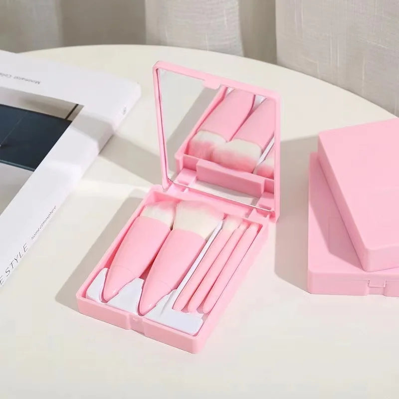 Mini Makeup Brushes Set with Mirror - Soft Fluffy Brushes for Foundation, Powder, Eyeshadow & Kabuki Blending