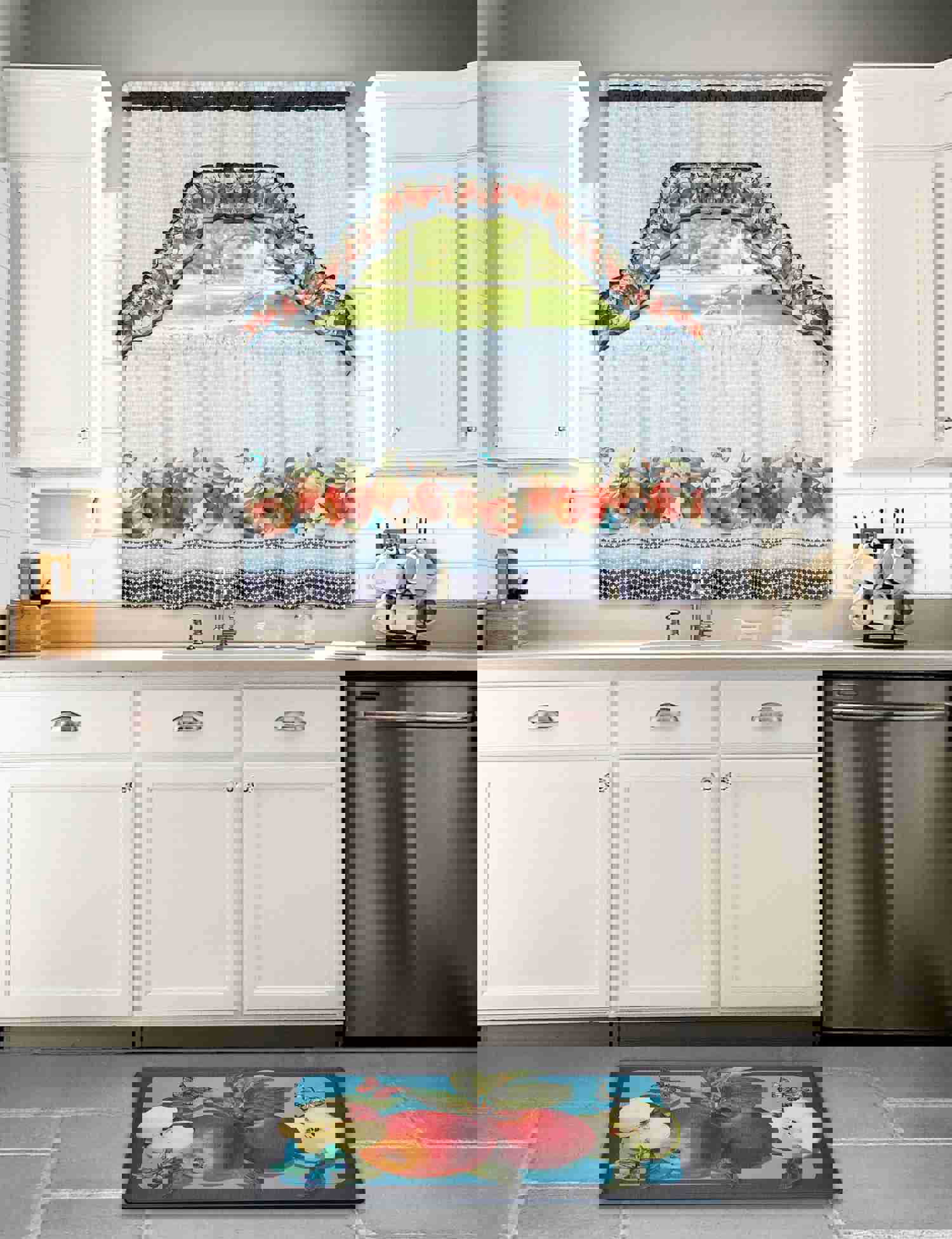 Printed Tier & Swag Window Curtain Set with Playful Butterflies