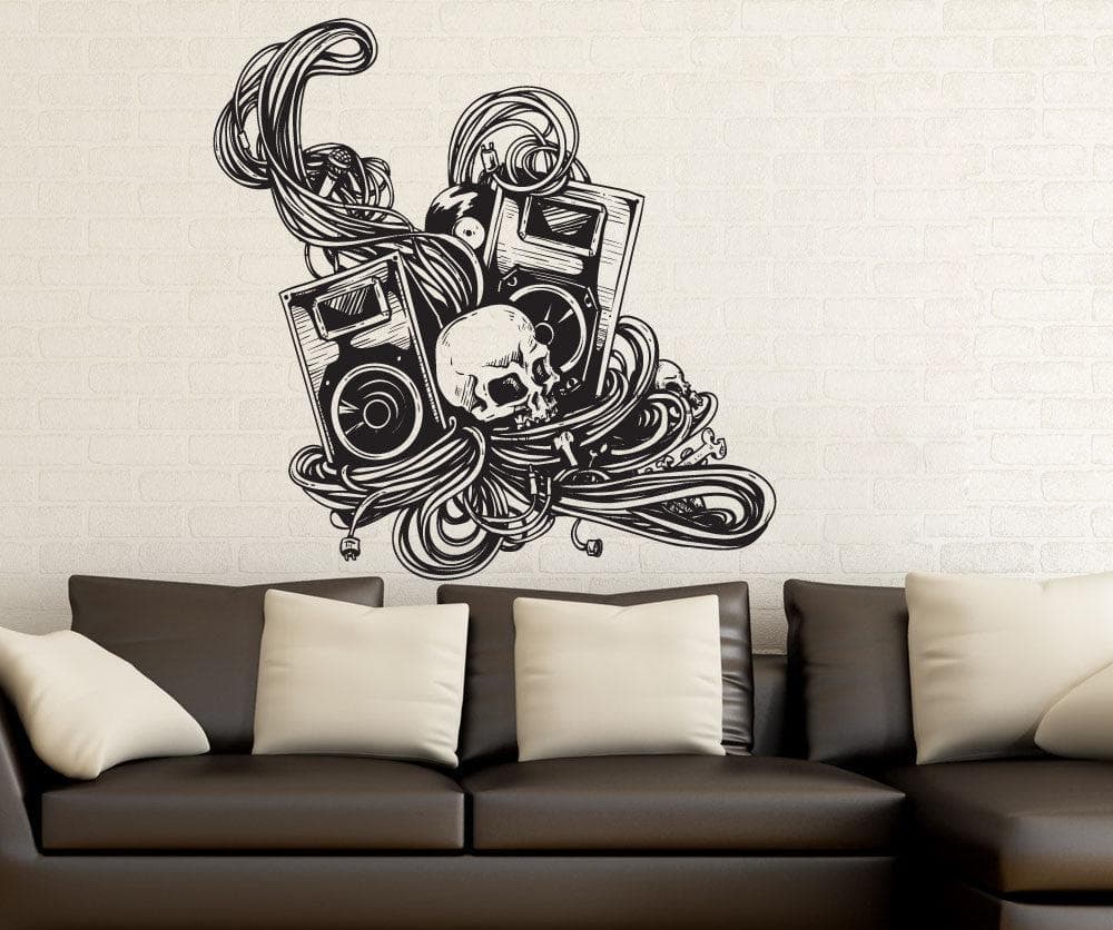 Vinyl Wall Decal Sticker Skull and Speakers #1215 - Removable and Easy to Apply