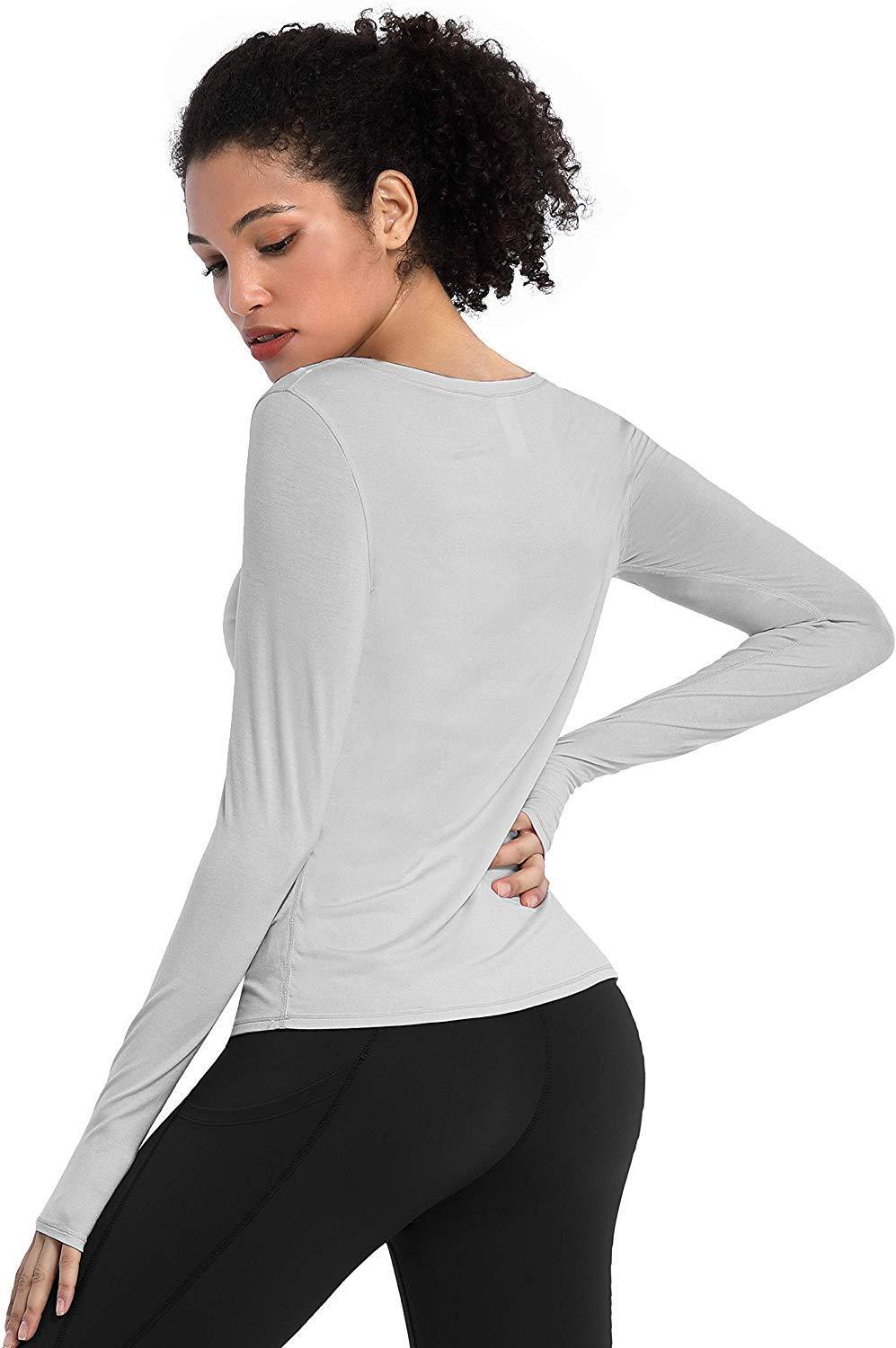 BUBBLELIME Women's Workout Tops - Soft Modal Athletic Shirts with Open Back for Yoga & Running