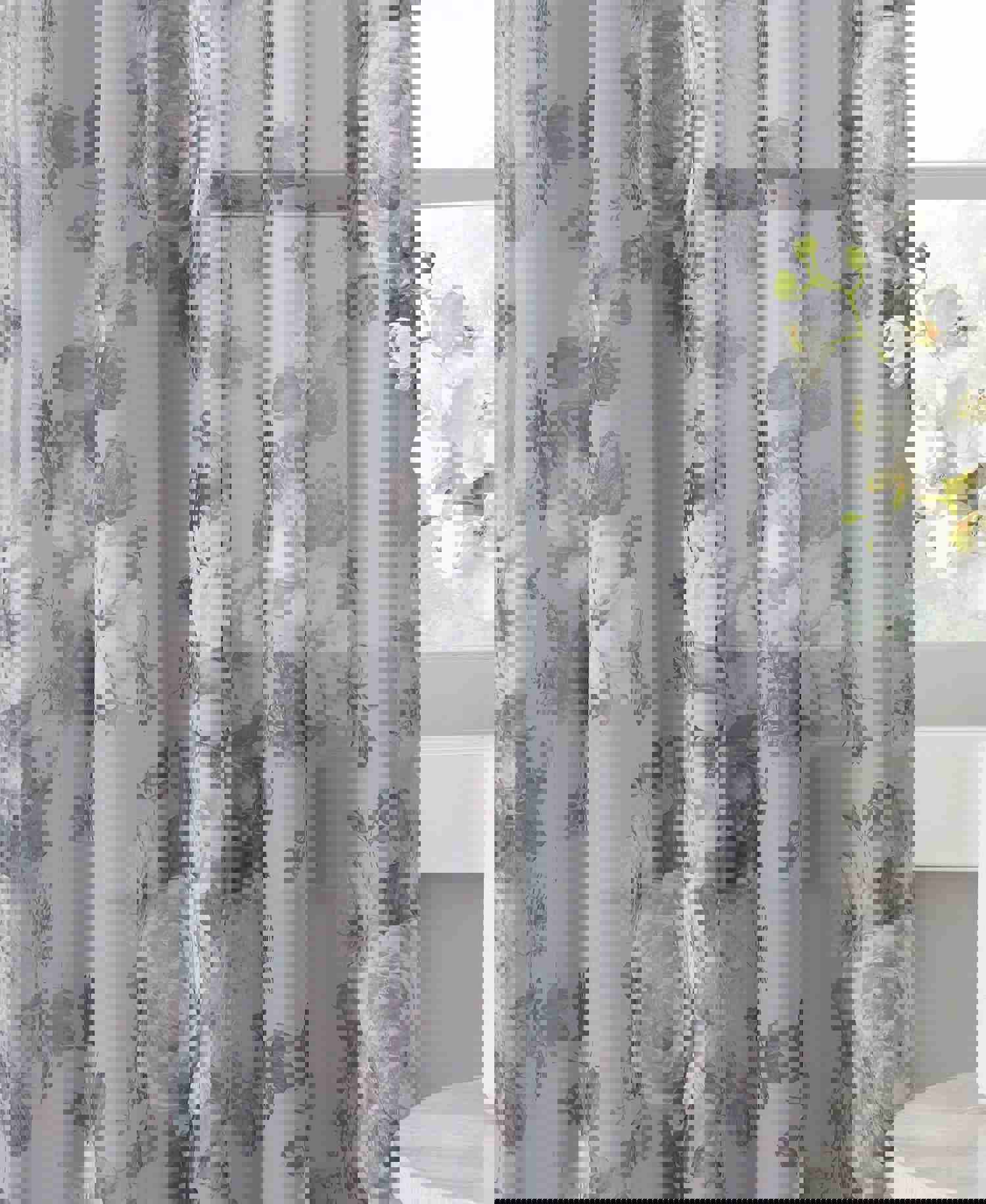 Fleur Rod Pocket Voile Sheer Curtain in Stone Grey
