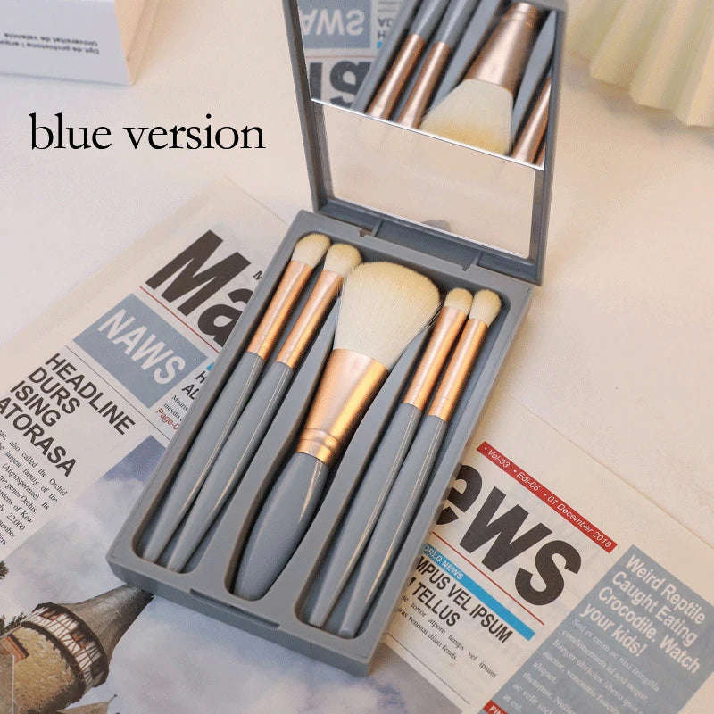 Mini Makeup Brushes Set with Mirror - Soft Fluffy Brushes for Foundation, Powder, Eyeshadow & Kabuki Blending