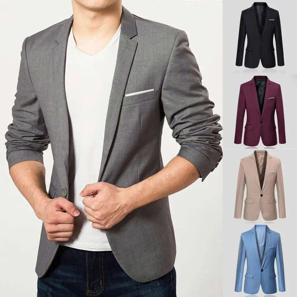Men's Pure Color Coat Jacket Casual Formal Blazer