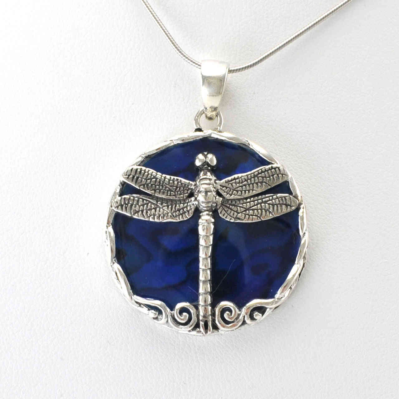 Sterling Silver Blue Abalone Dragonfly Pendant