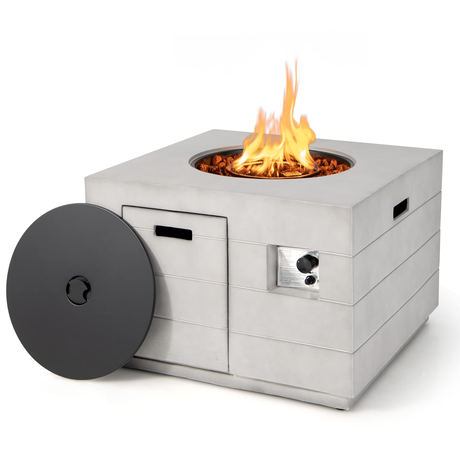 Tangkula 35 Inch Concrete Propane Gas Fire Pit Table with Protective Cover