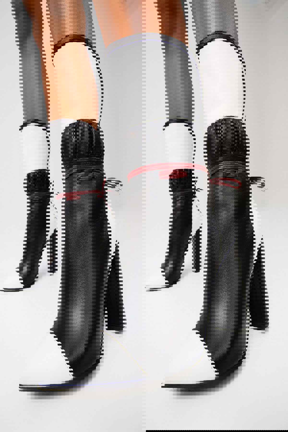 Lucca Black & White Leather Mid Calf High Heel Women Boot - Limited Edition