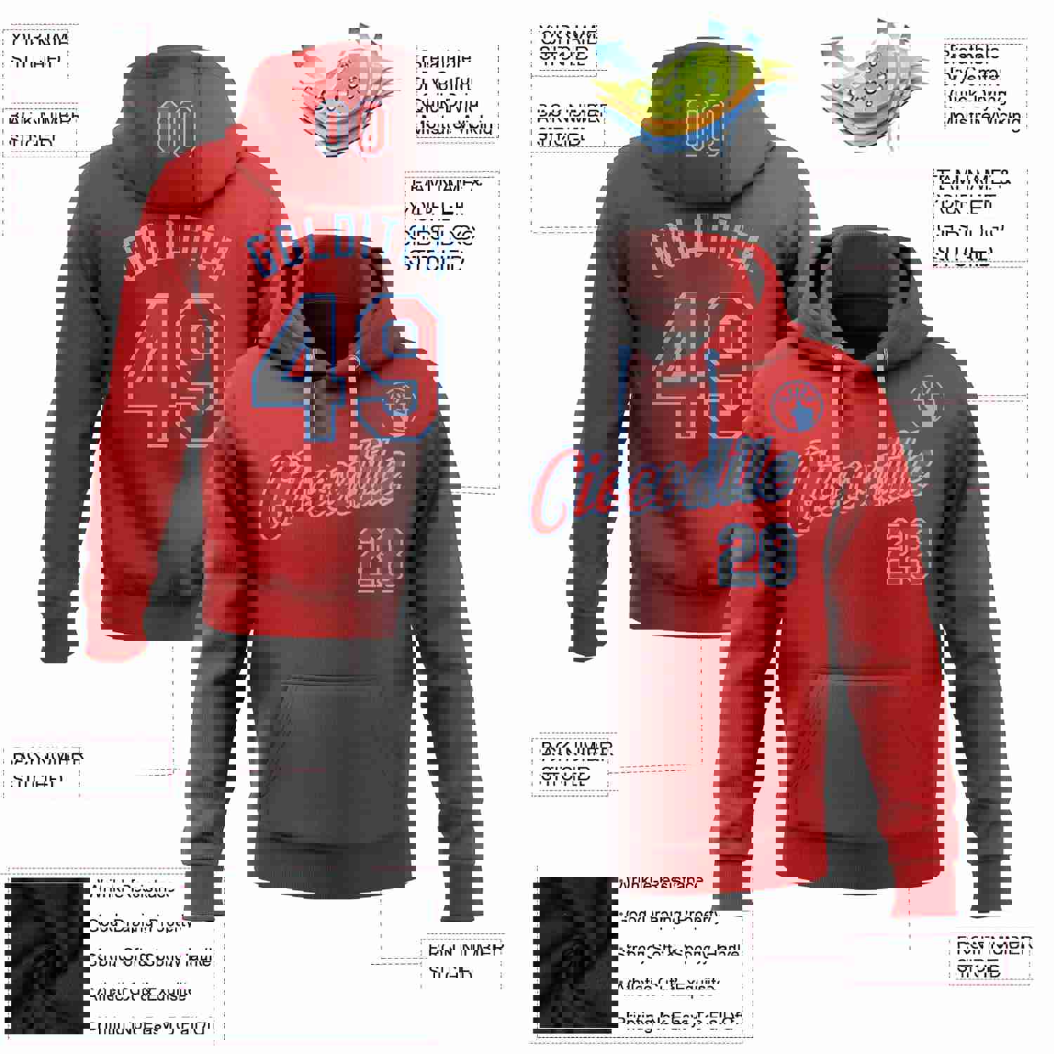 Custom Stitched Red Steel Gray-Light Blue Gradient Fashion Sports Pullover Sweatshirt Hoodie