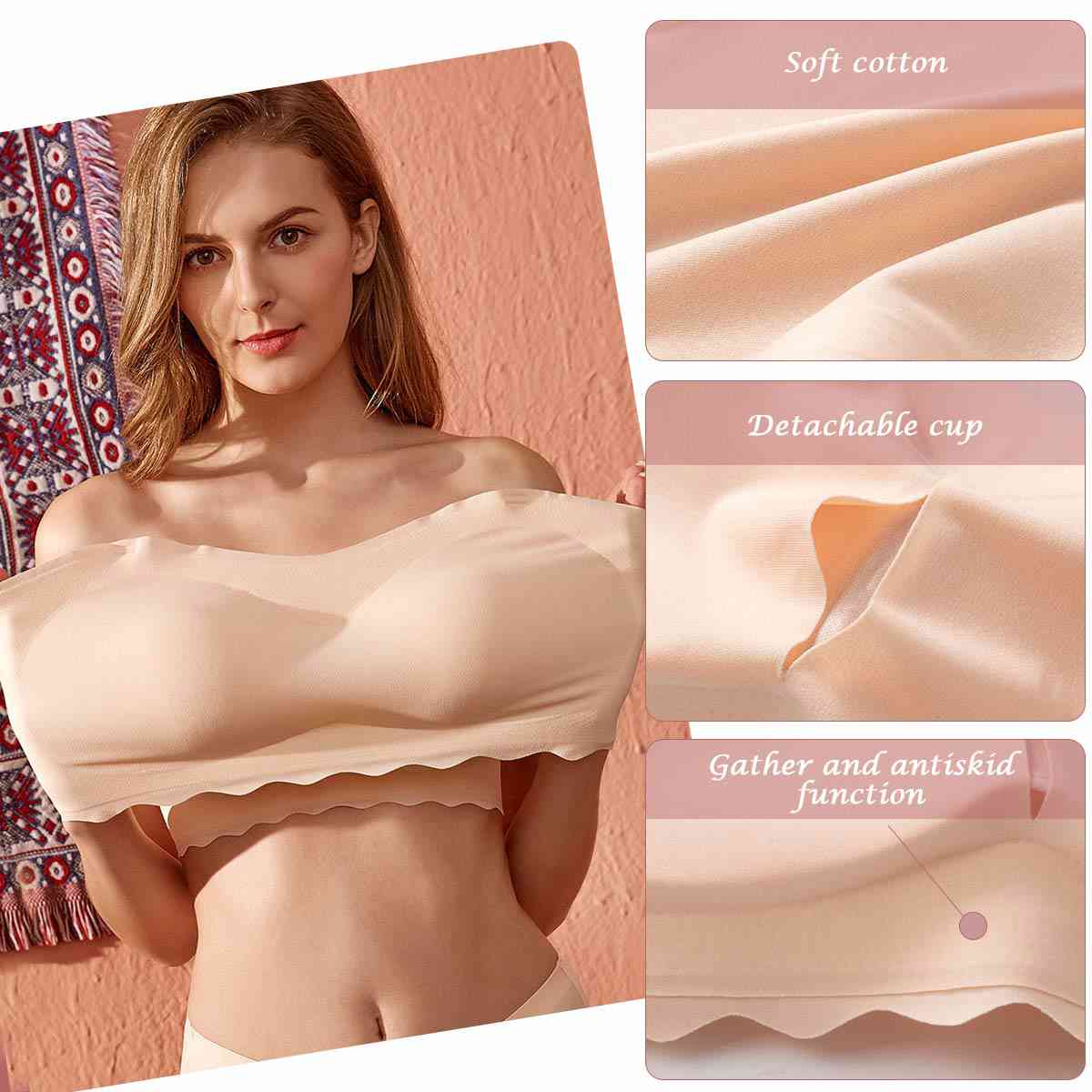 Bettybra® Women's Push Up Bandeau Bra - Convertible Strapless No Wire Lift Up Bra (BUY ONE GET ONE FREE) - BLACK+BEIGE