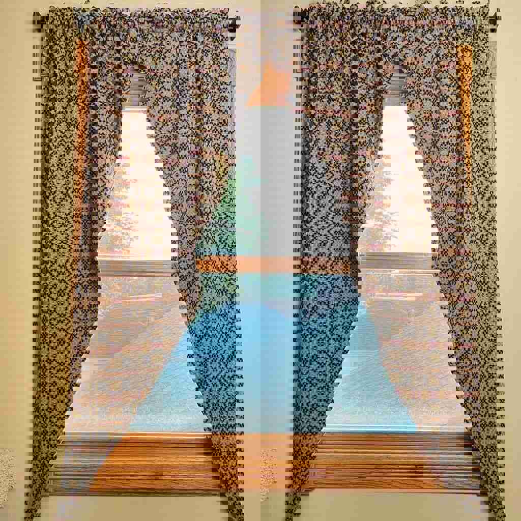 Primitive Patriots Knot Weave Cranberry, Black, Tan 63 x 72 Long Swag Curtain