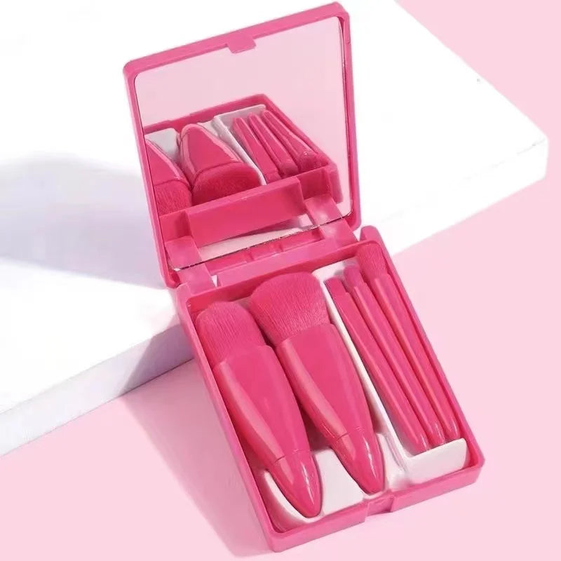 Mini Makeup Brushes Set with Mirror - Soft Fluffy Brushes for Foundation, Powder, Eyeshadow & Kabuki Blending