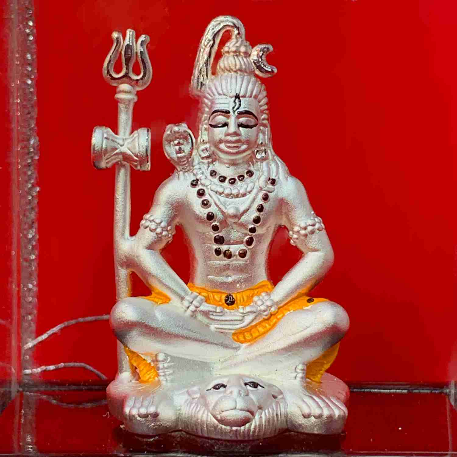999 Pure Silver Shiva Idol with Orange Clothing in Rectangular Base