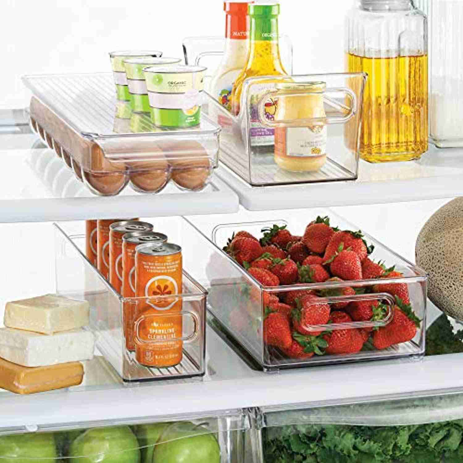 mDesign Plastic Kitchen Pantry Cabinet Organizer Set - 4-Piece Clear Storage Bins for Food and Drinks