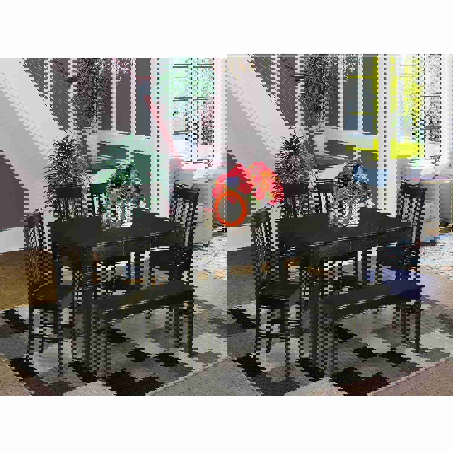 East West Furniture WENO6D-BLK-W 6-Piece Kitchen Table & Chairs Set with Butterfly Leaf