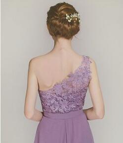 Purple Lace One Shoulder A-line Rustic Country Chiffon Bridesmaid Dresses with Cowgirl Boots, GDC1501