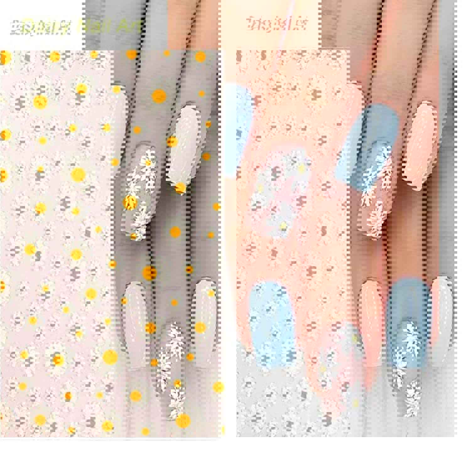 8 Sheets 3D Elegant Daisy and Sunflower Nail Stickers for DIY Manicure