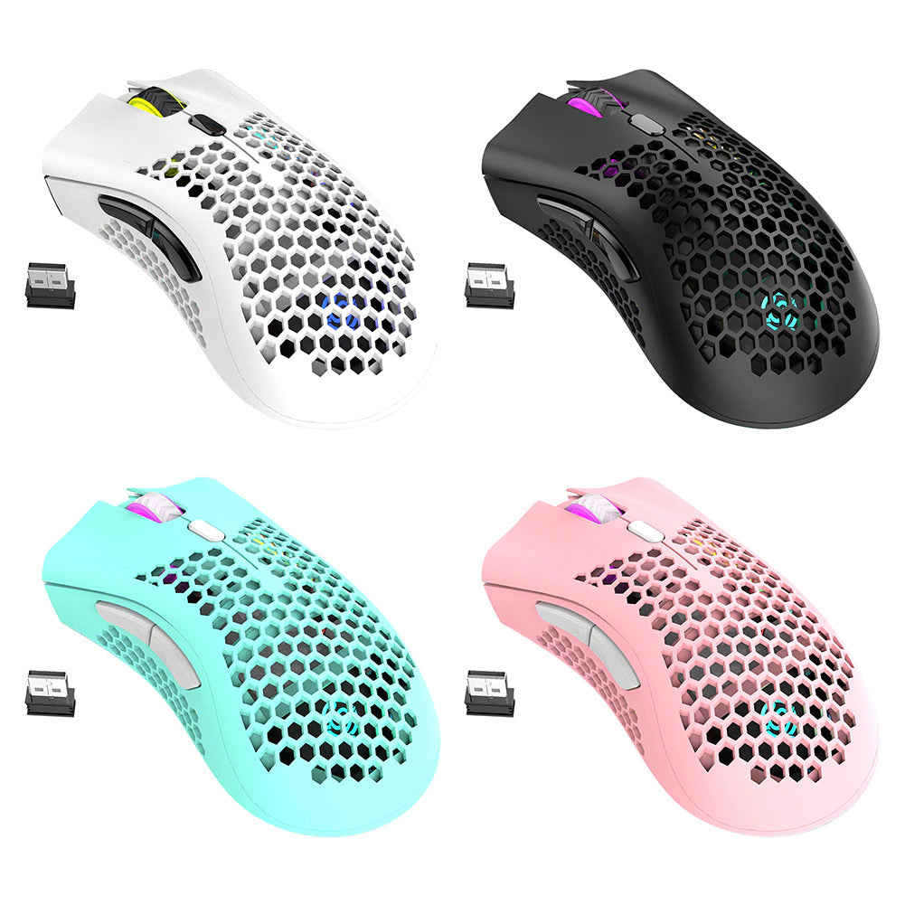 BM600 Wireless Honeycomb Shell Gaming Mouse - 1600DPI, 7 Buttons, RGB Lighting