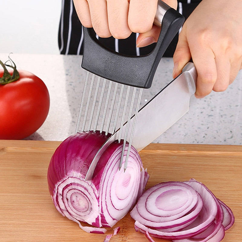 Stainless Steel Onion Holder & Slicer - Multi-Purpose Food Cutting Assistant