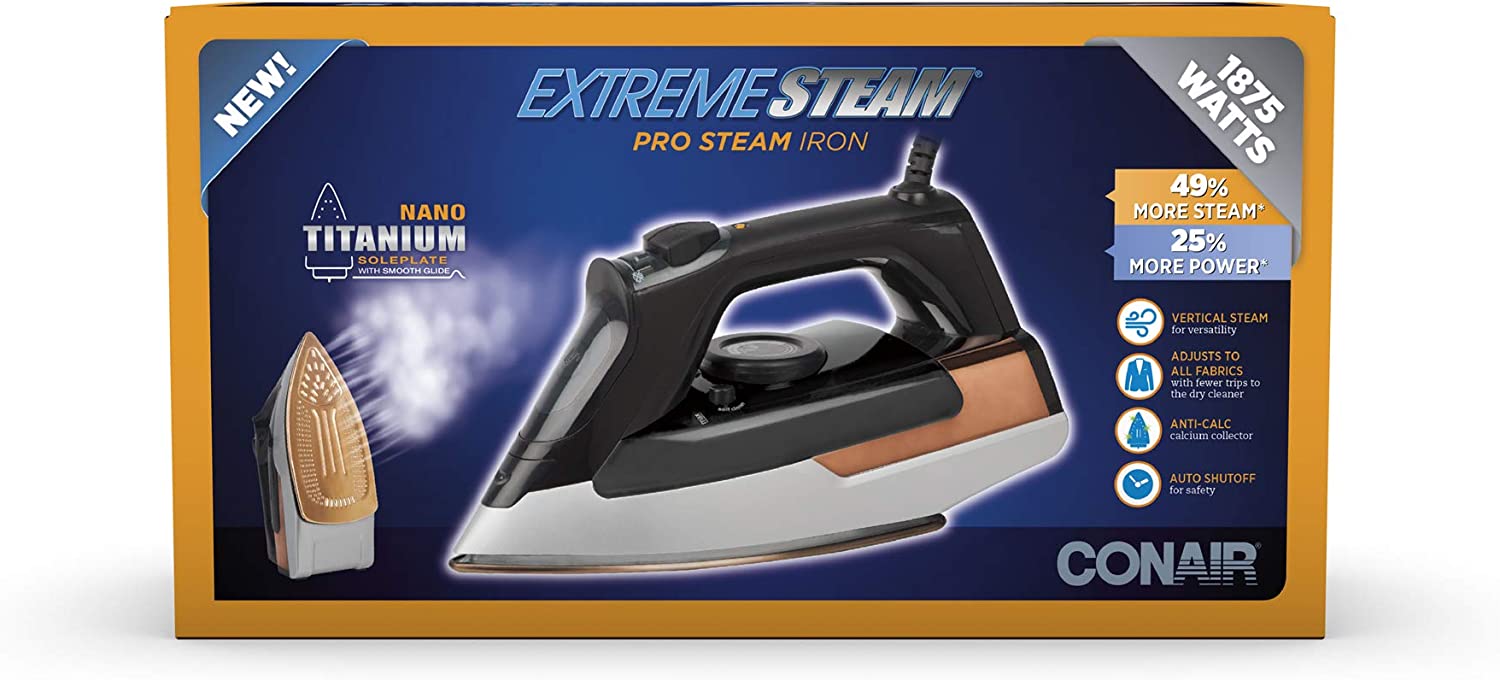 Conair Extreme Steam Pro Steam Clothing Iron, 1875-Watts with Nano Titanium Soleplate