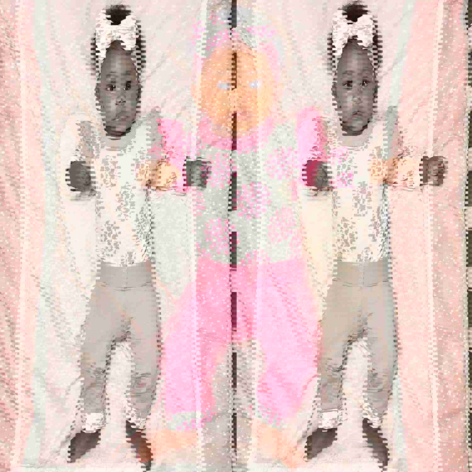 Baby Girls Pink Polka Dot 3-Piece Layette Gift Set with Onesie, Pants, and Headband