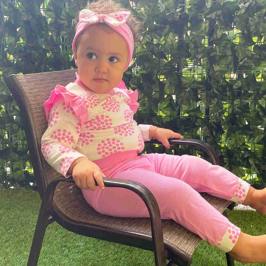 Baby Girls Pink Polka Dot 3-Piece Layette Gift Set with Onesie, Pants, and Headband