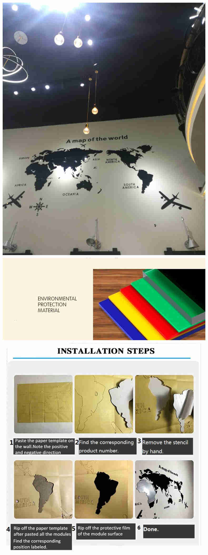 Creative World Map Acrylic 3D Wall Sticker for Living Room, Bedroom, and Office Decoration