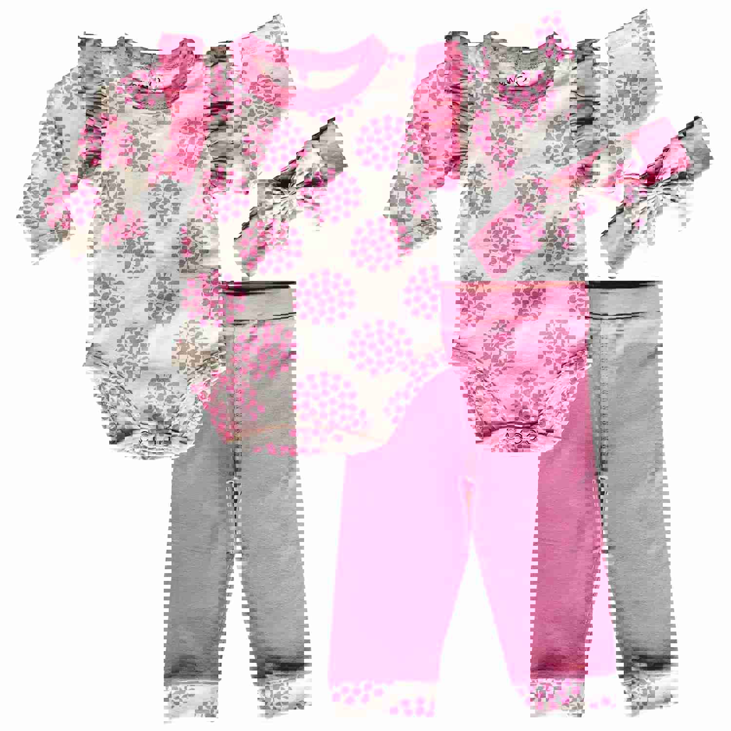 Baby Girls Pink Polka Dot 3-Piece Layette Gift Set with Onesie, Pants, and Headband