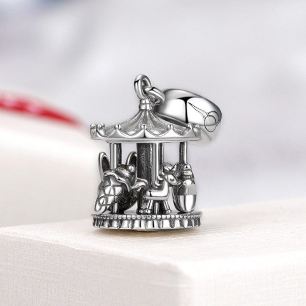 Sterling 925 Silver Carousel Bead Pendant for European Charm Bracelet