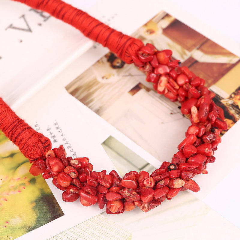 New Bohemia Statement Choker with 100% Natural Coral Stone for Women