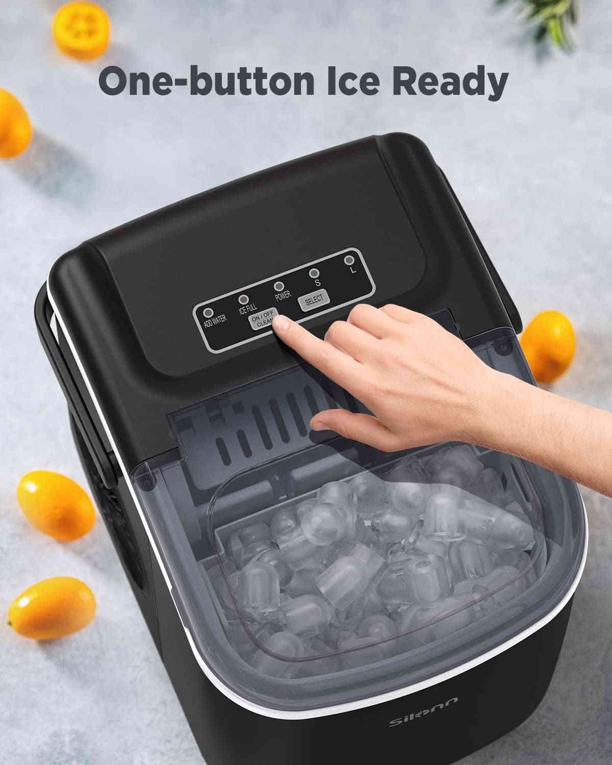 Countertop Ice Maker - 9 Cubes in 6 Mins, 26Lbs/24Hrs, Self-Cleaning with Ice Scoop & Basket, 2 Ice Sizes, Black