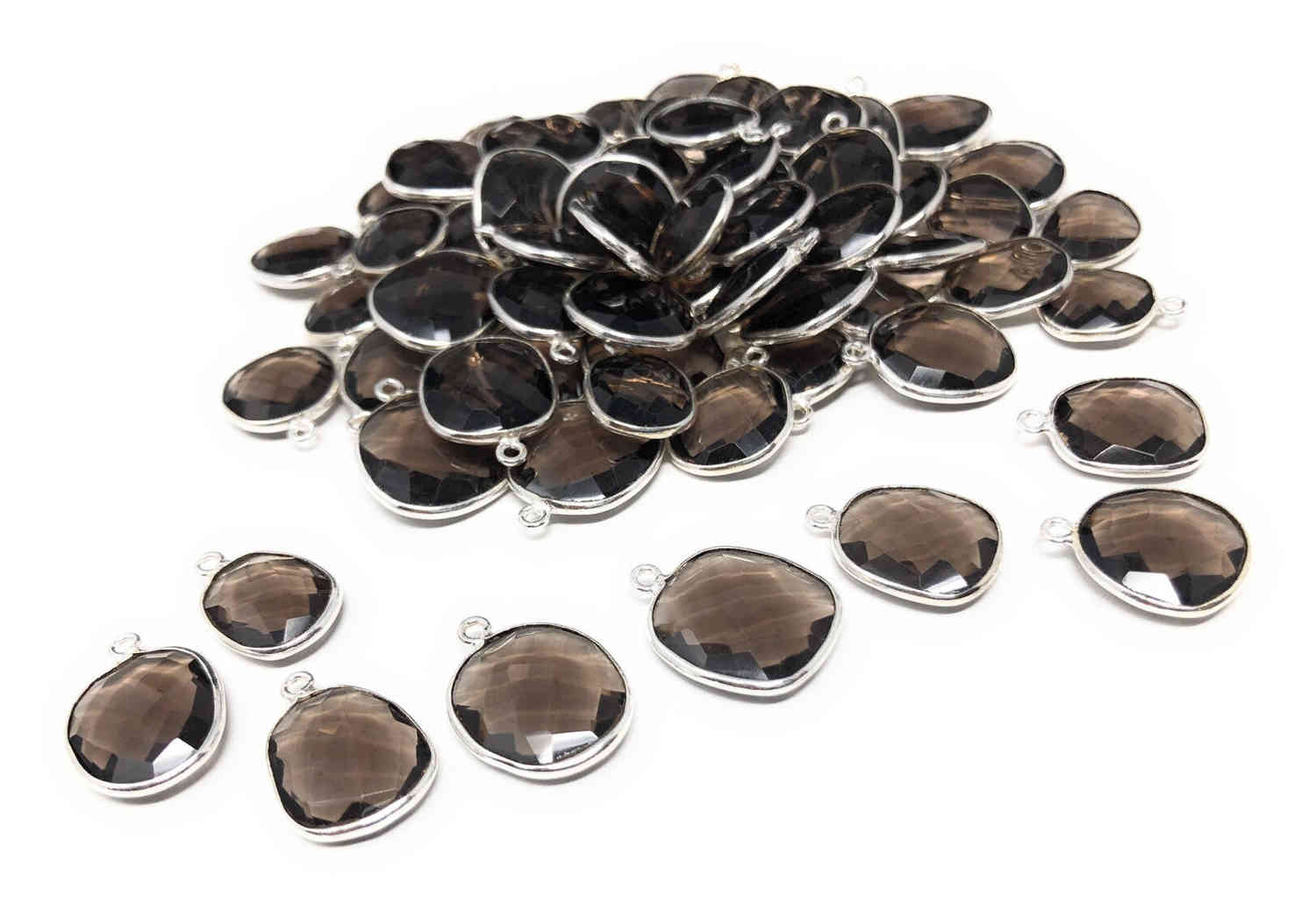 5Pcs Smokey Quartz Charms, Sterling Silver Gemstone Charms for DIY Jewelry Making