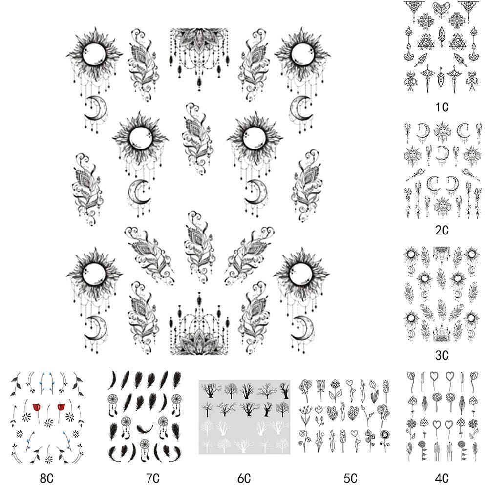 Simple Black Jewelry Flower Water Decals Transfer Nail Art Stickers