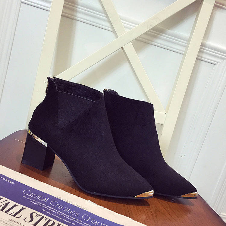 Women's PU Leather Square-Heeled Ankle Boots with Metal Decorations for Autumn/Winter