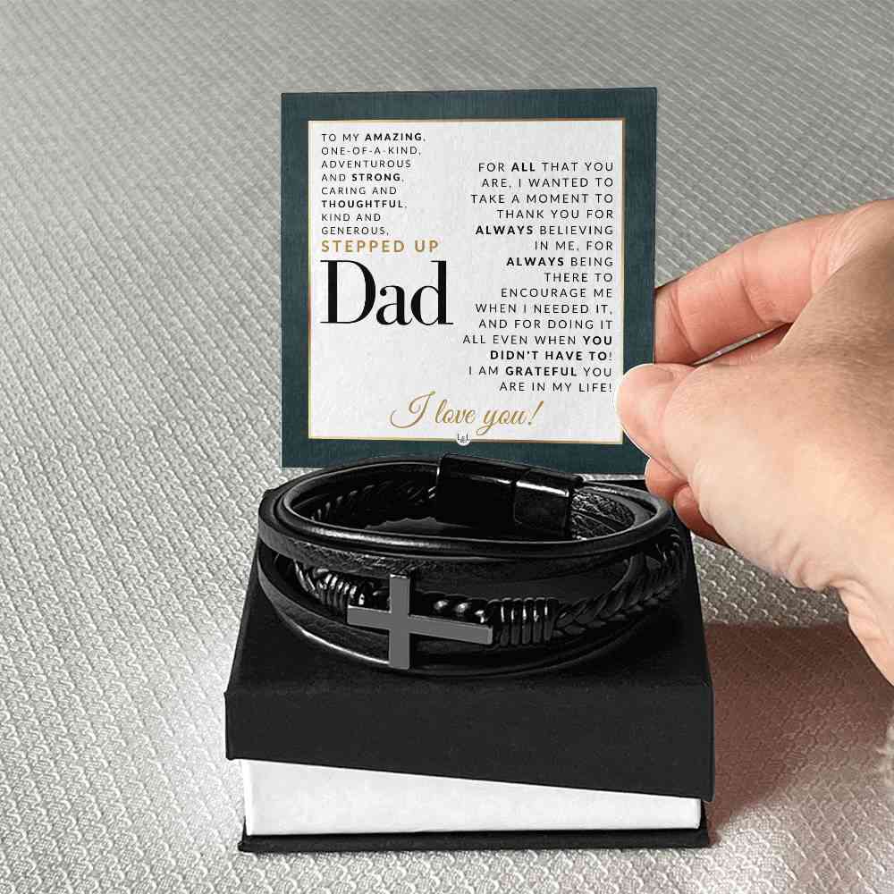 Mens Braided Leather Bracelet with Cross - Perfect Gift for Stepdad