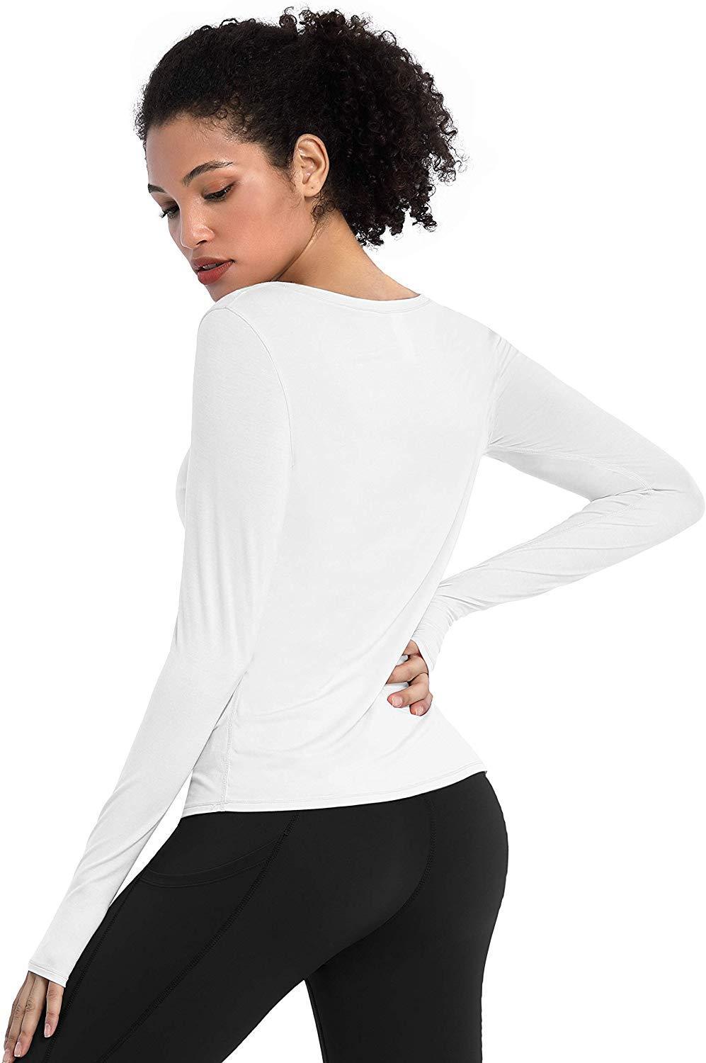 BUBBLELIME Women's Workout Tops - Soft Modal Athletic Shirts with Open Back for Yoga & Running