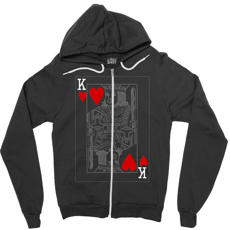 King of Hearts Playing Card Zipper Hoodie - Unisex Soft Cotton Blend