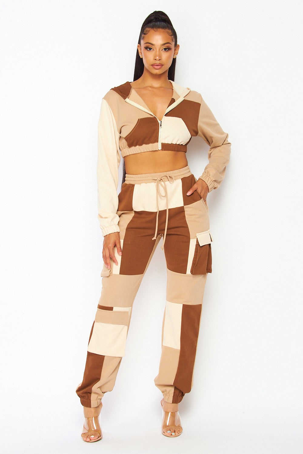 Not Sorry Color Block Jogger Pant Hoodie Sweat Set