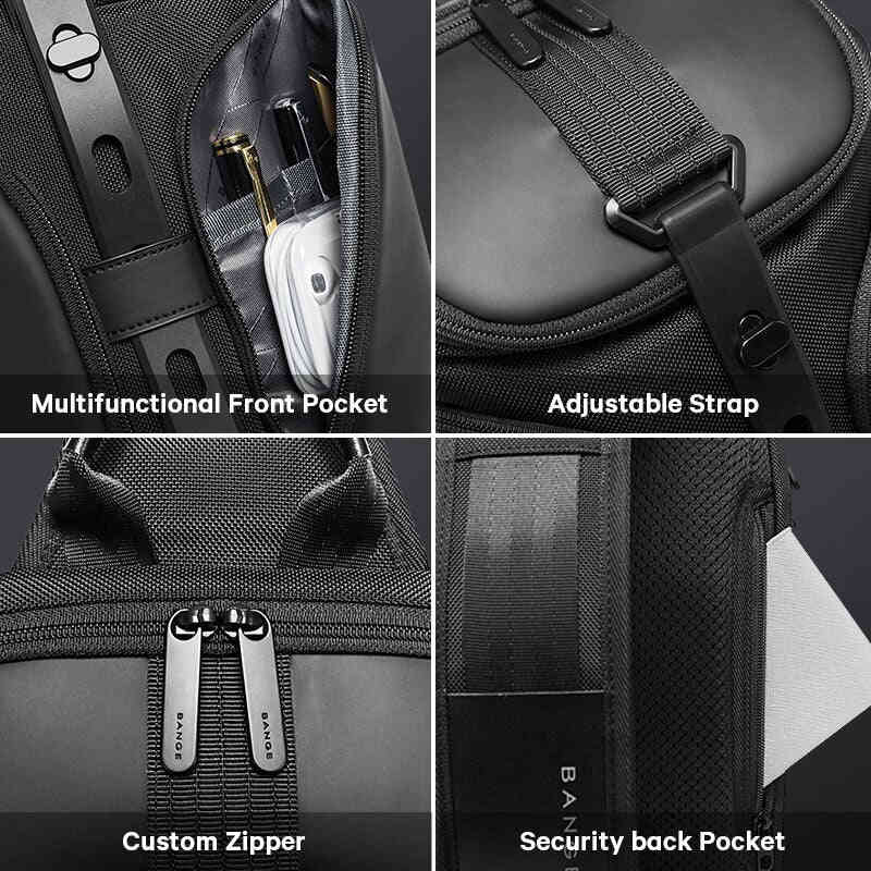 Leather Sling Crossbody Bag for Men & Women with USB Charging, Oxford Waterproof, Large Capacity