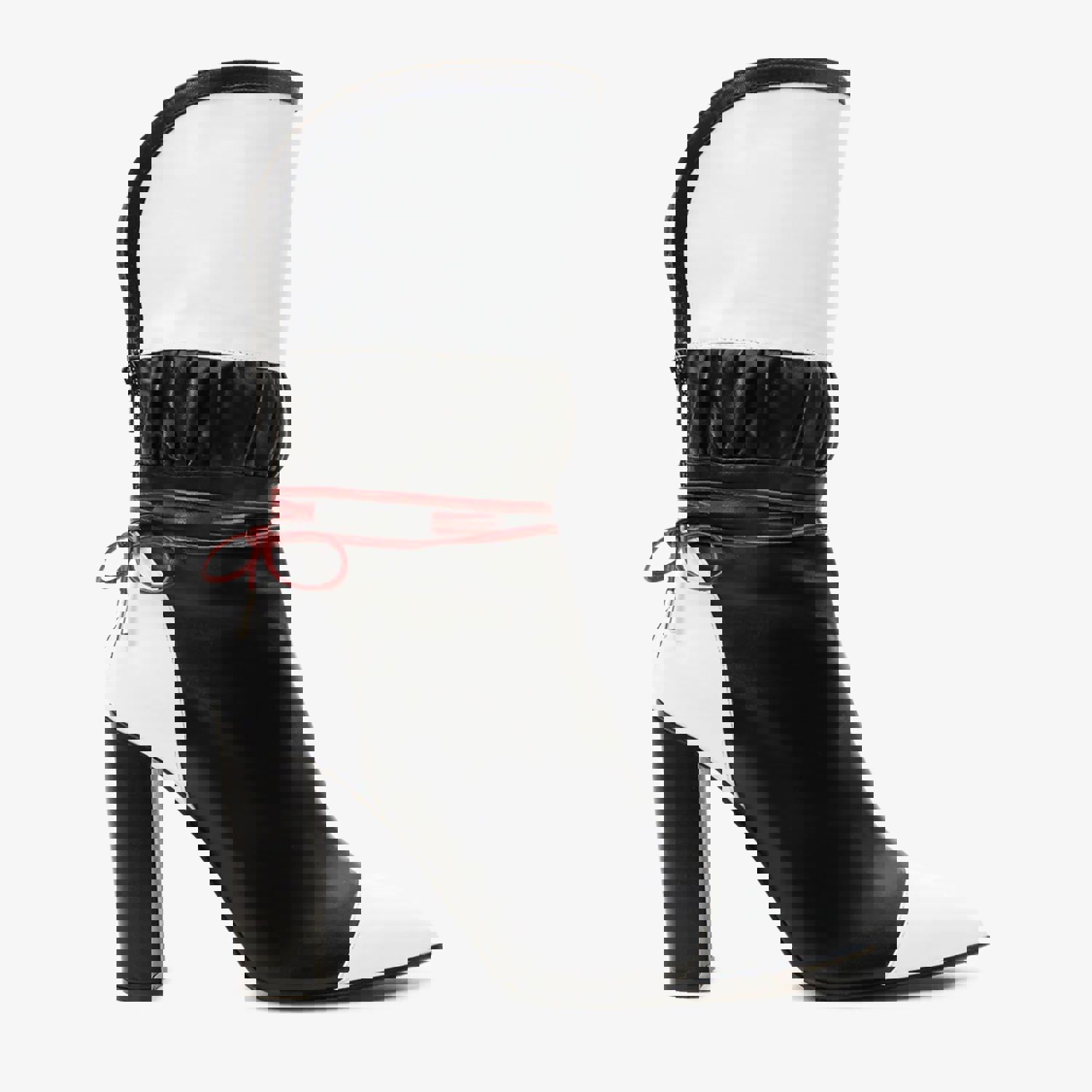 Lucca Black & White Leather Mid Calf High Heel Women Boot - Limited Edition