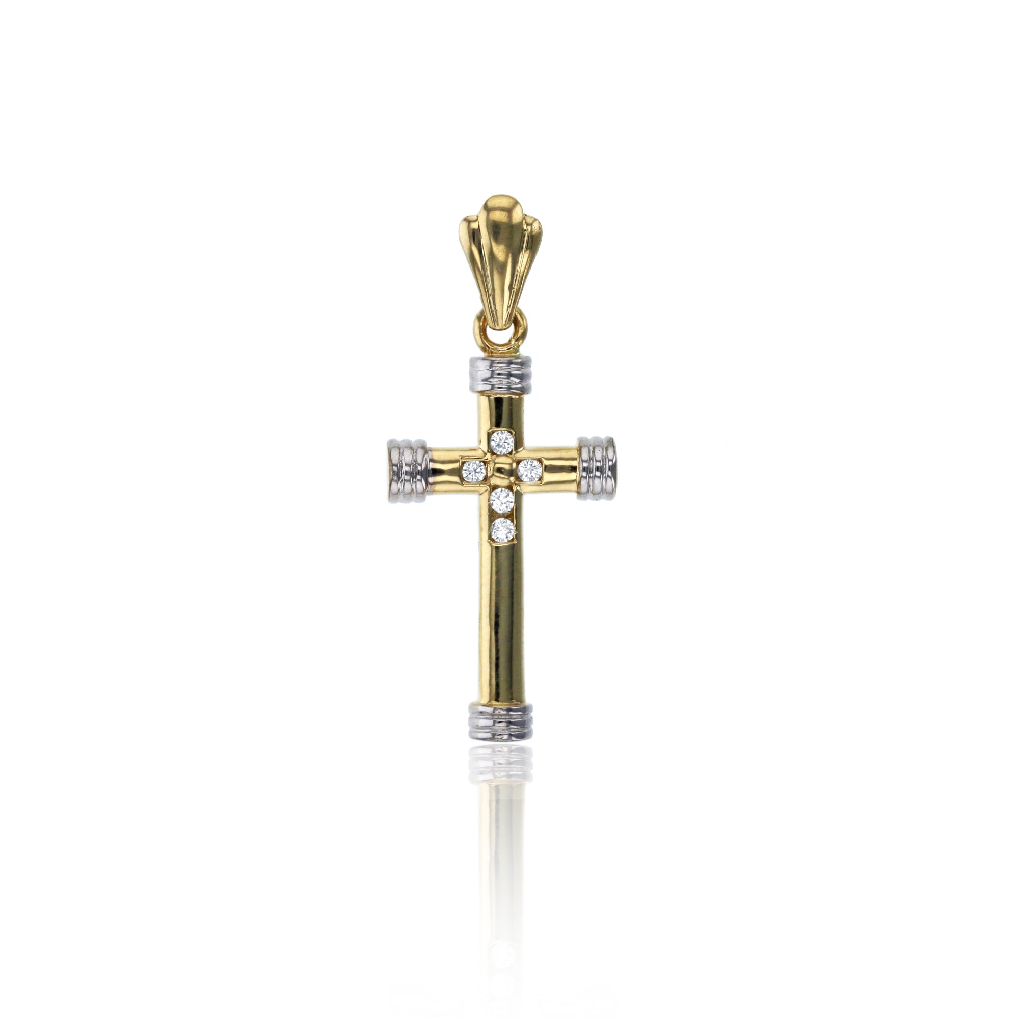14K Two-Tone Gold Pave Clear Cubic Zirconia Cross Pendant