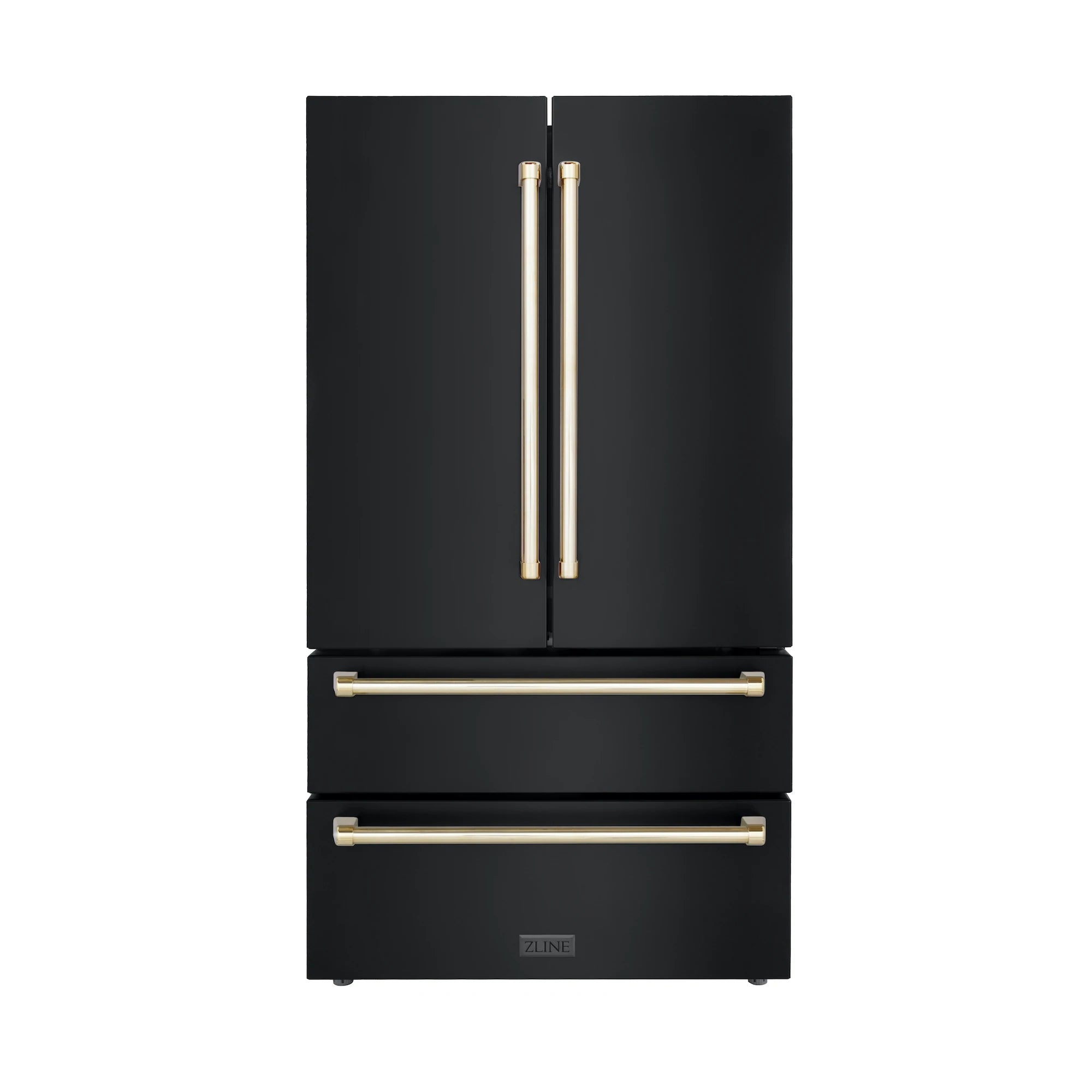 ZLINE Autograph Edition 36 22.5 cu. ft Freestanding French Door Refrigerator with Ice Maker in Black Stainless Steel with Gold Trim