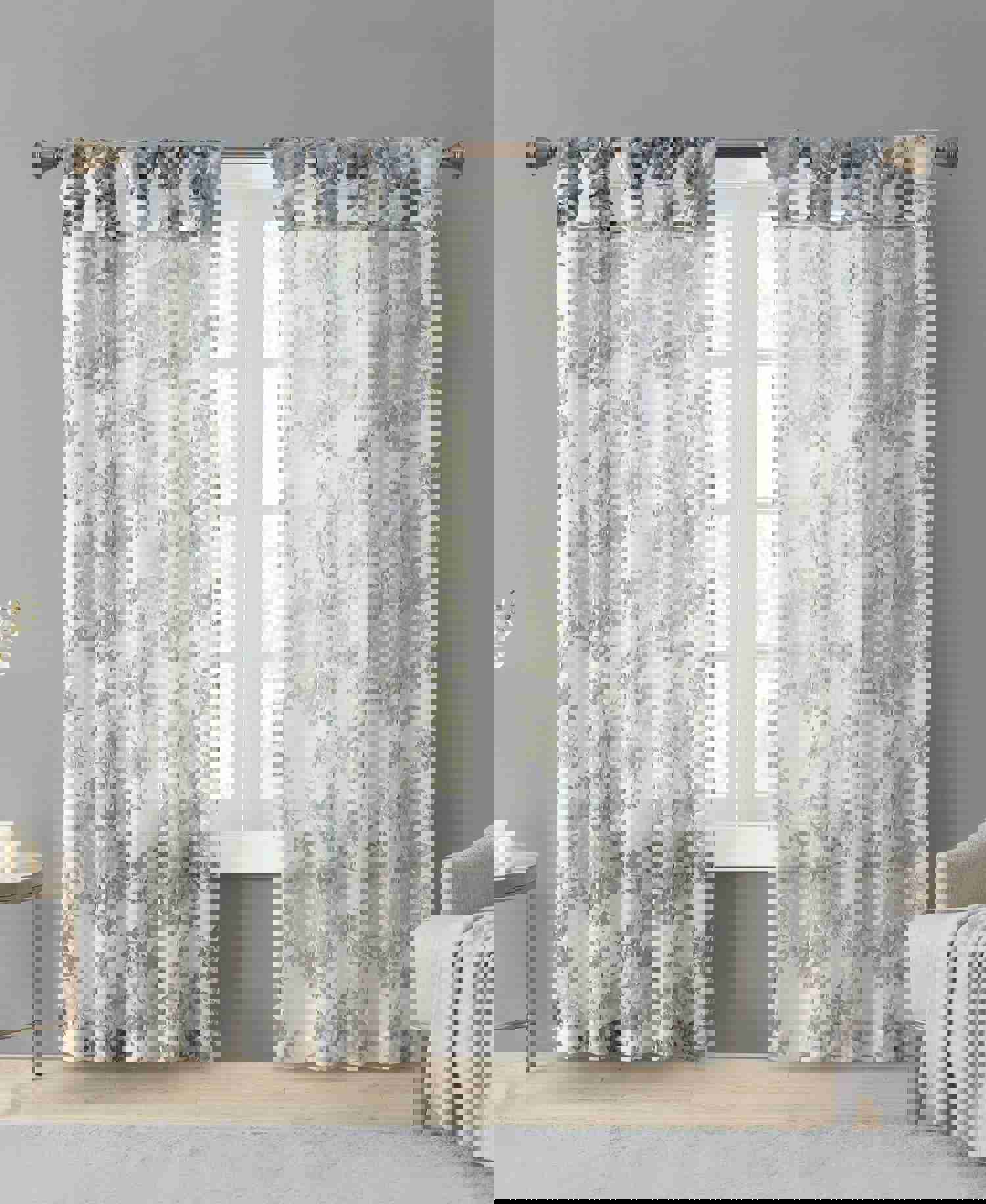 Fleur Rod Pocket Voile Sheer Curtain in Stone Grey