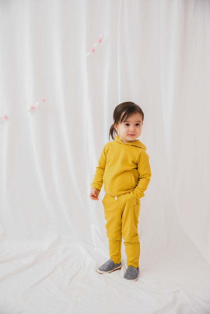 Mustard Bold Bengdi Hoodie & Pants Set for Kids