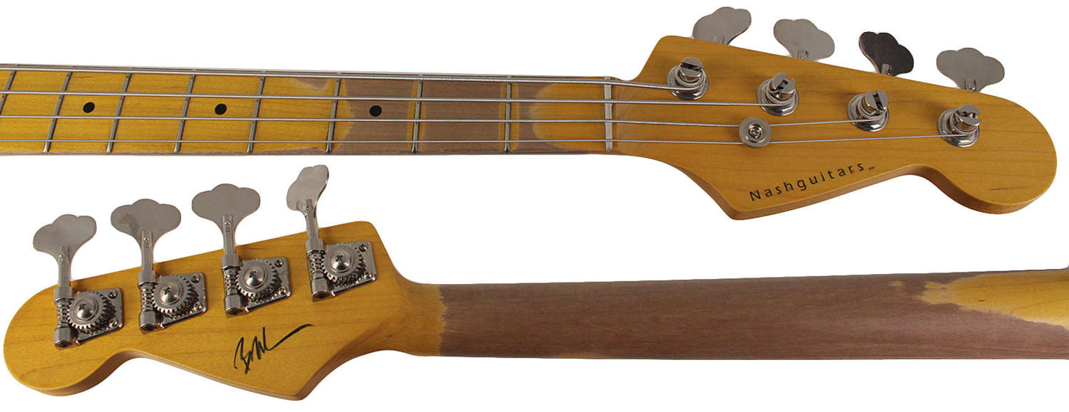 Nash PB-57 Bass Guitar - Black with Gold Anodized PG & Light Aging