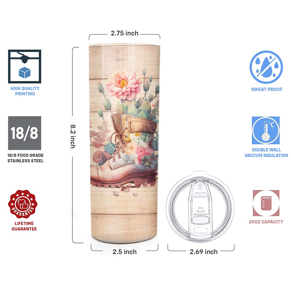 Personalized Skinny Tumbler - Flower In Boots Farmhouse Decoration - Gifts For Mom Grandma Mothers Day