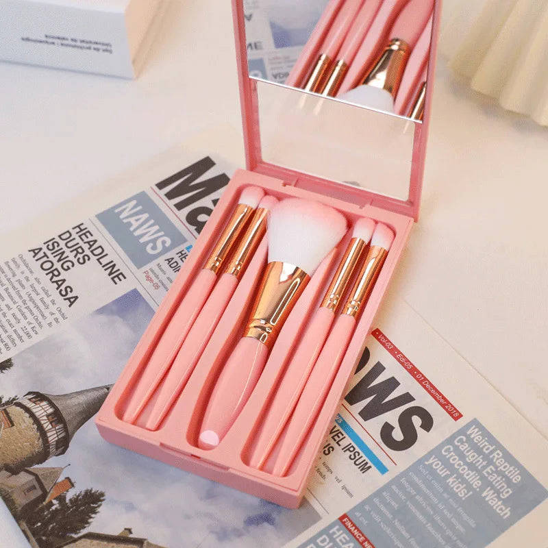 Mini Makeup Brushes Set with Mirror - Soft Fluffy Brushes for Foundation, Powder, Eyeshadow & Kabuki Blending
