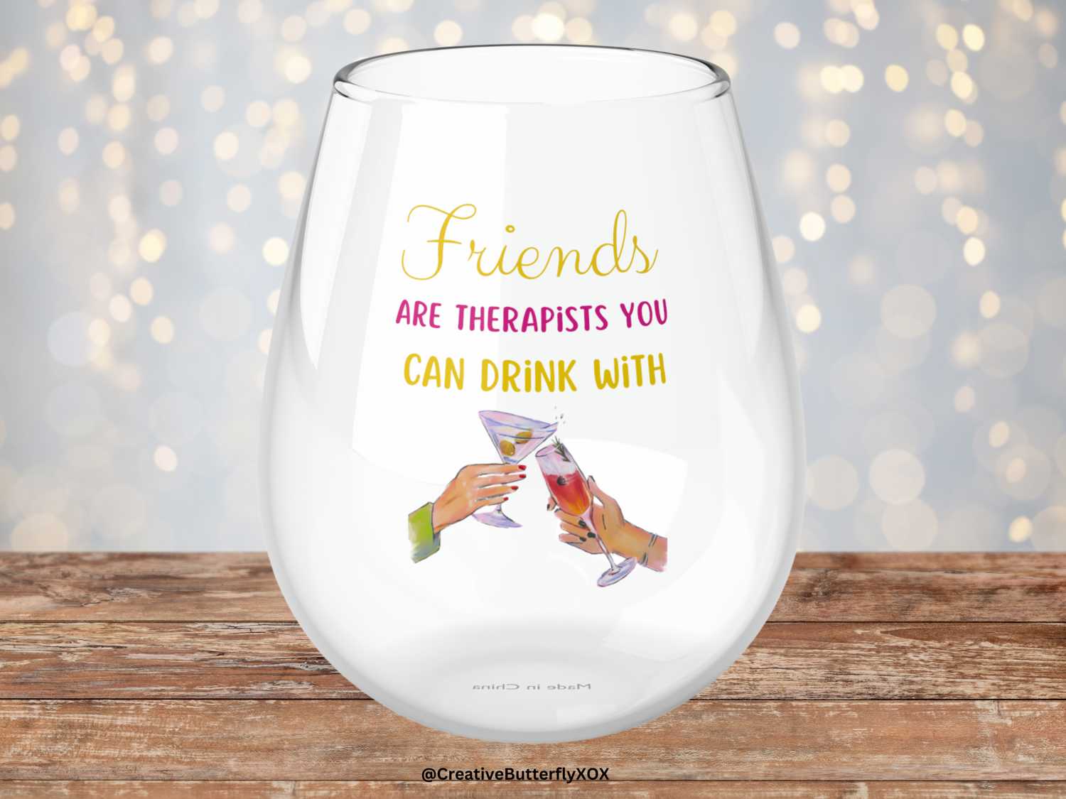 Best Friend Gift Stemless Wine Glass - BFF Birthday Present