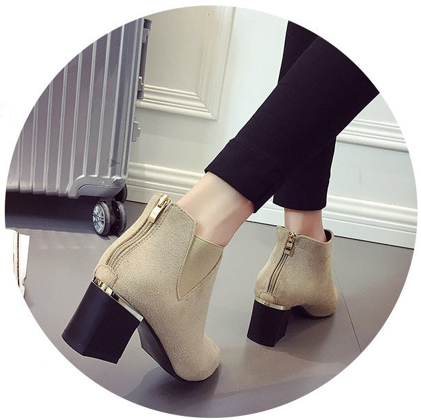 Women's PU Leather Square-Heeled Ankle Boots with Metal Decorations for Autumn/Winter