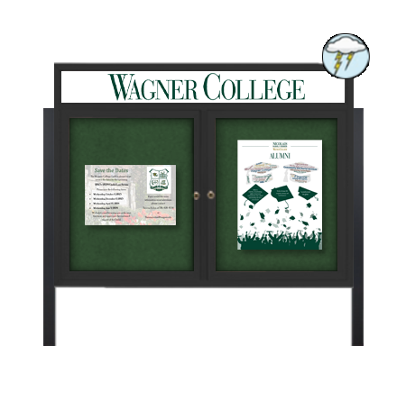 Freestanding Enclosed Outdoor Bulletin Board 60 x 48 with Custom Header and Dual Doors