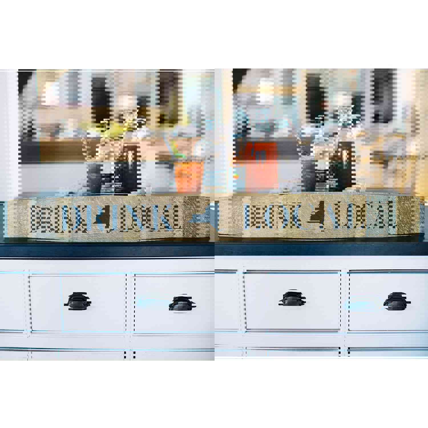 DRINK LOCAL Wine Barrel Stave (NY State) - Natural Wood Sign for Home Decor