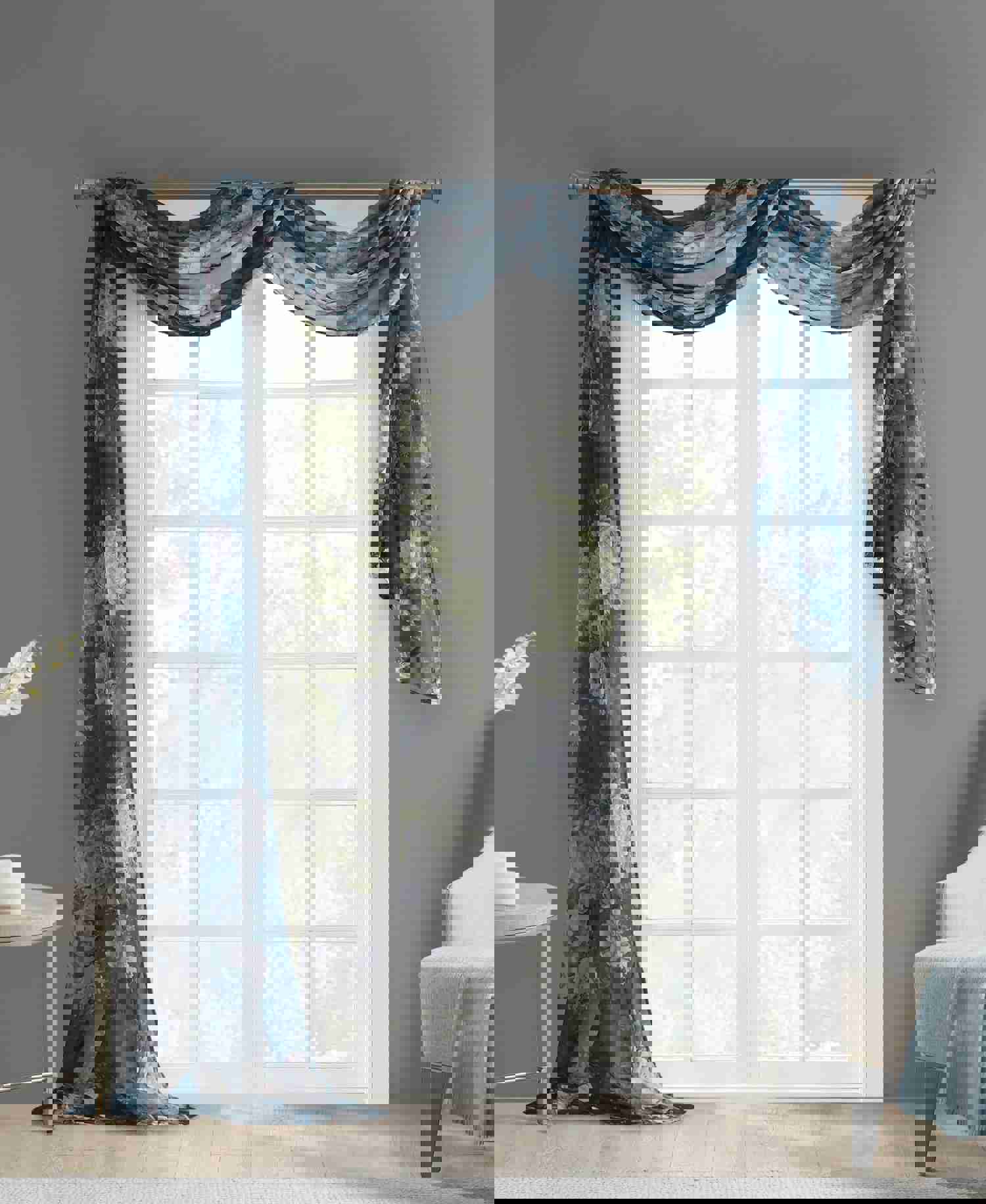Fleur Rod Pocket Voile Sheer Curtain in Stone Grey